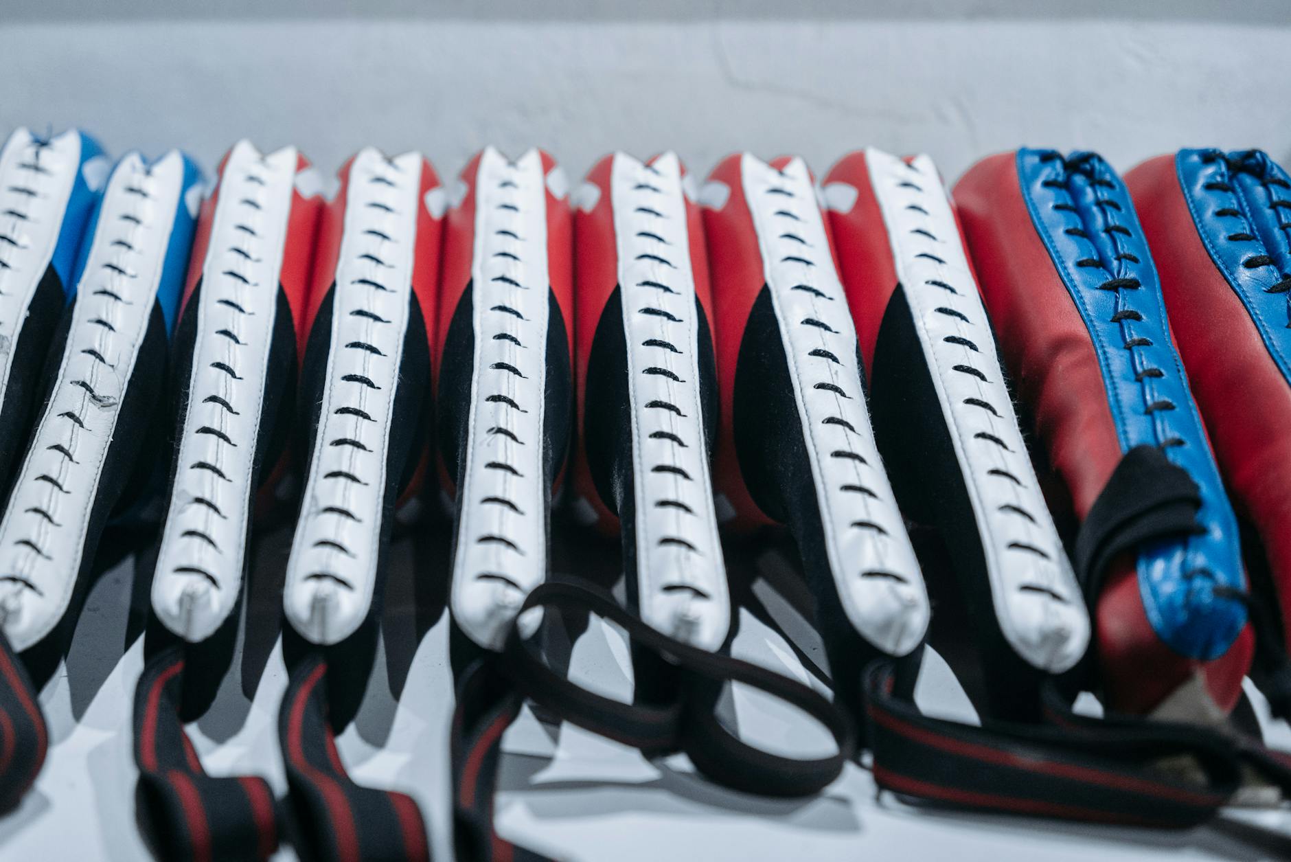 various colorful custom sports mouthguards displayed on table