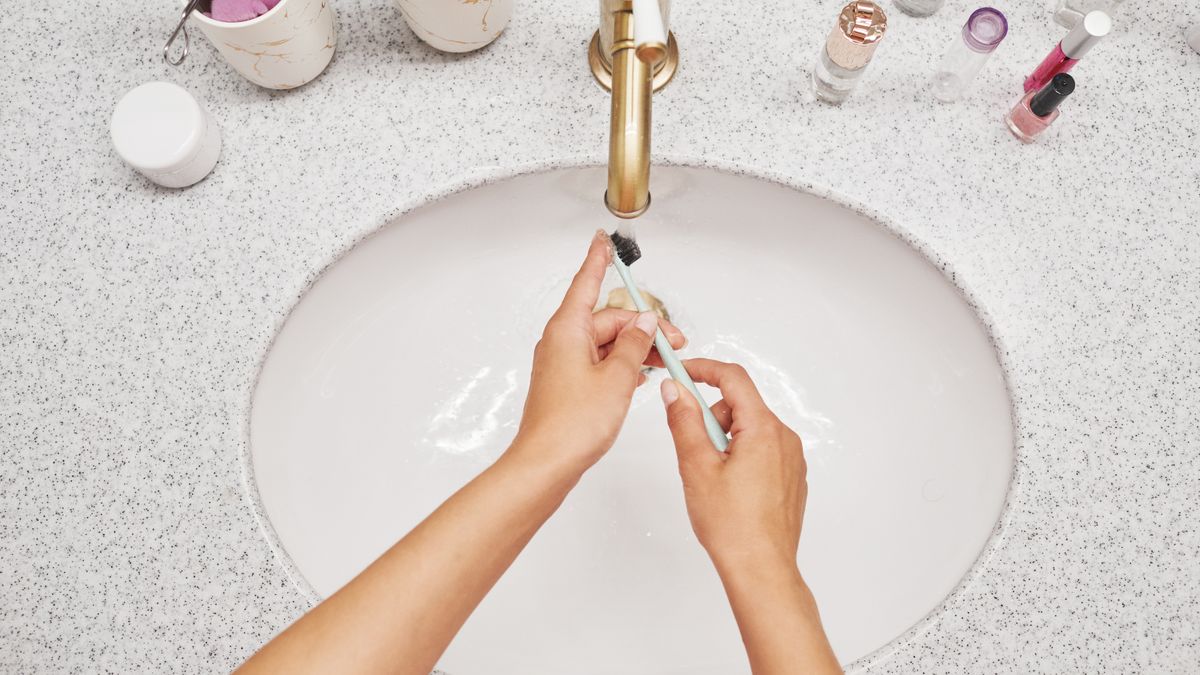Bathroom sink seen from above